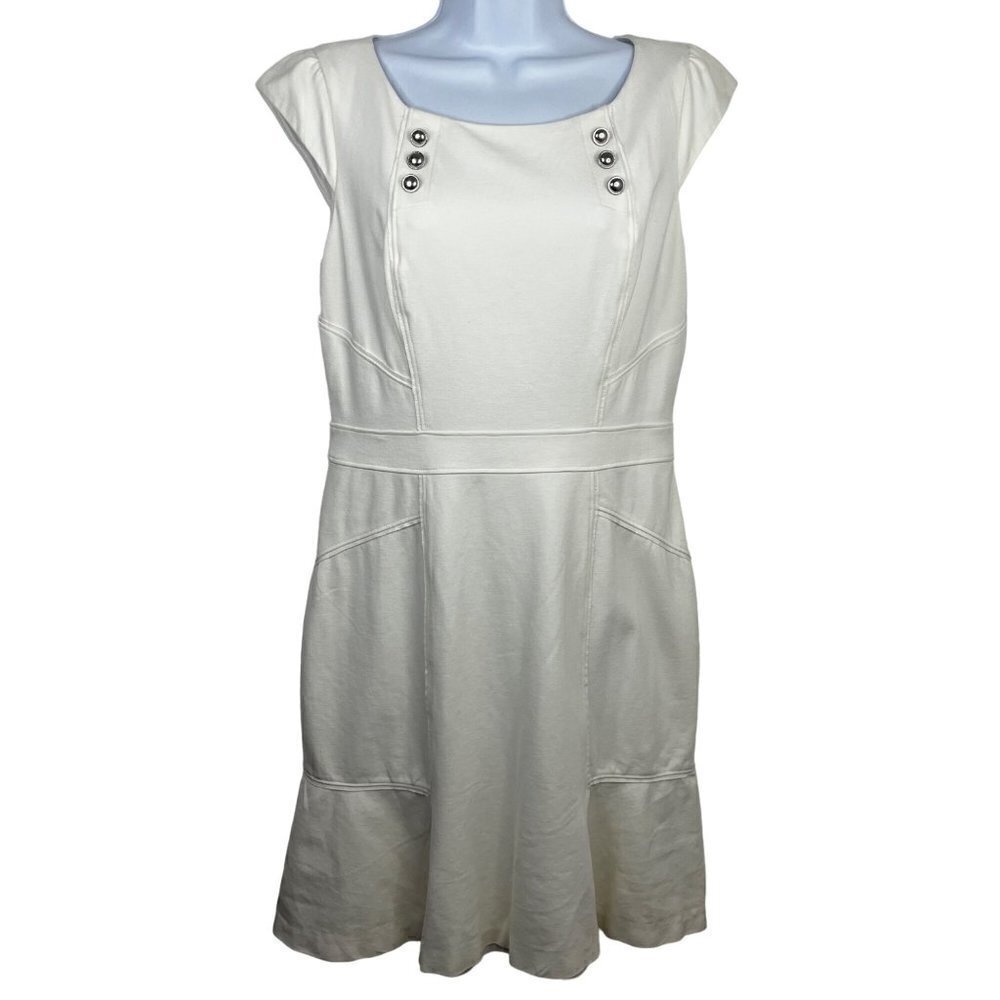 White House Black Market Ivory Midi Dress Cap Sleeves Women's Size 6 EUC